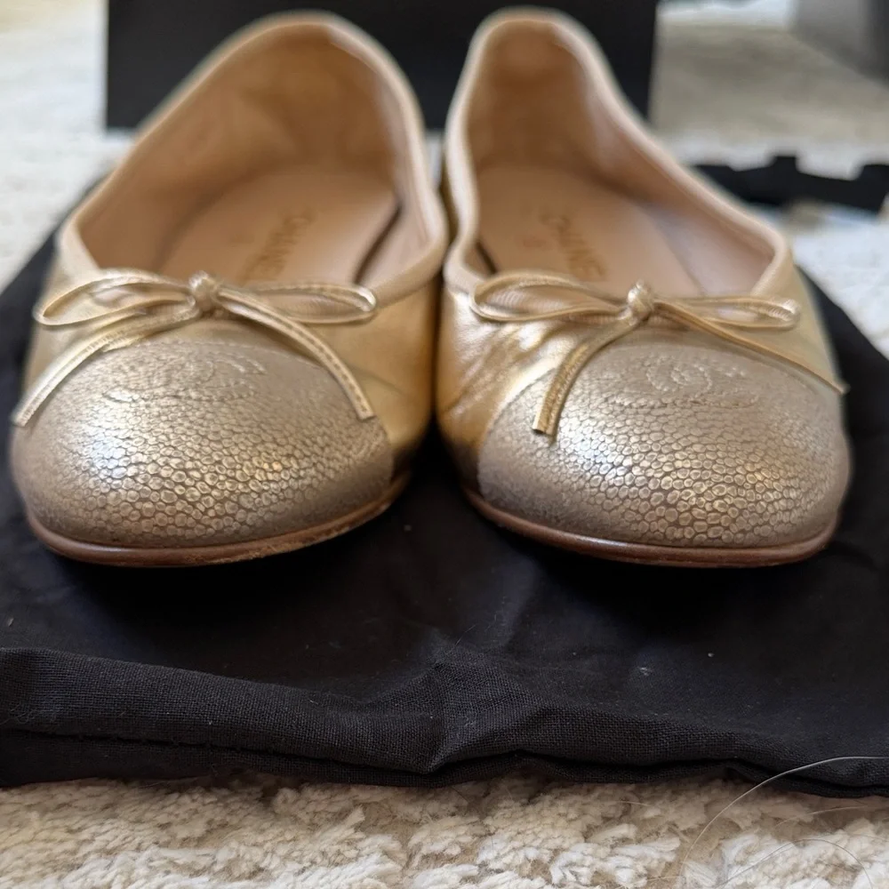 Gold Chanel Ballet Flats